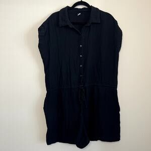 Old Navy Black Guazey Cotton Button Minimalist Romper Women's Sz XL